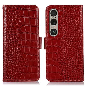 Funda Crocodile con RFID para Sony Xperia 1 VI - Estilo Cartera - Rojo