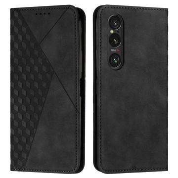 Funda de cartera con diseño de rombos y cierre magnético para Sony Xperia 1 VI - Negro