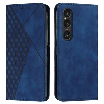 Funda de cartera con diseño de rombos y cierre magnético para Sony Xperia 1 VI - Azul