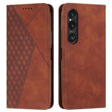 Funda de cartera con diseño de rombos y cierre magnético para Sony Xperia 1 VI - Marrón