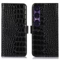 Funda Crocodile con RFID para Sony Xperia 1 VII - Estilo Cartera - Negro