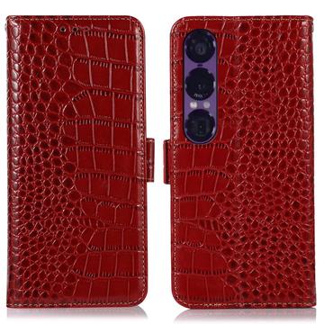 Funda Crocodile con RFID para Sony Xperia 1 VII - Estilo Cartera - Rojo