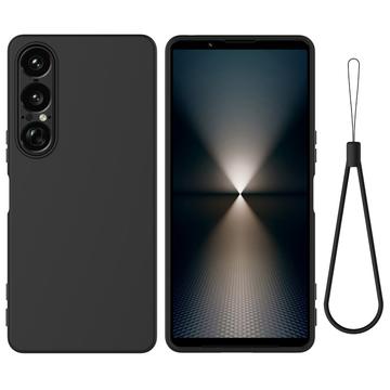 Sony Xperia 1 VII Funda de silicona líquida con correa de mano - Negro