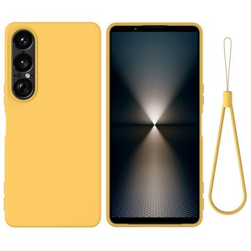 Sony Xperia 1 VII Funda de silicona líquida con correa de mano - Amarillo