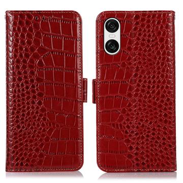 Funda Crocodile con RFID para Sony Xperia 10 VI - Estilo Cartera - Rojo