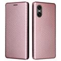 Funda con Tapa para Sony Xperia 10 VI - Fibra de Carbon - Rosa Dorado