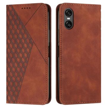 Funda de cartera con diseño de rombos y cierre magnético para Sony Xperia 10 VI - Marrón
