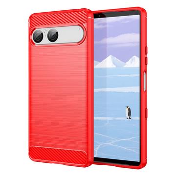 Carcasa de TPU Brushed para Sony Xperia 10 VII - Fibra de Carbono - Rojo