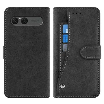 Sony Xperia 10 VII Elegante Funda Retro para Cartera con Tarjetero Giratorio - Negro