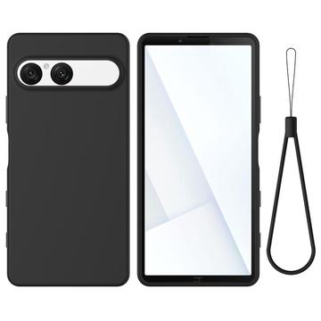 Sony Xperia 10 VII Funda de silicona líquida con correa de mano - Negro