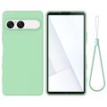 Sony Xperia 10 VII Funda de silicona líquida con correa de mano - Verde