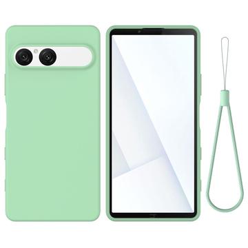 Sony Xperia 10 VII Funda de silicona líquida con correa de mano - Verde