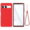 Sony Xperia 10 VII Funda de silicona líquida con correa de mano - Rojo