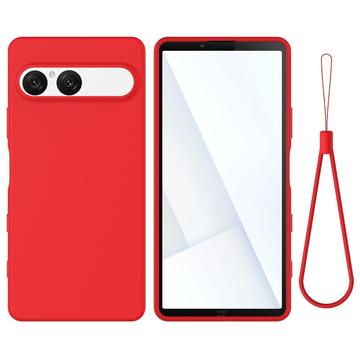 Sony Xperia 10 VII Funda de silicona líquida con correa de mano - Rojo