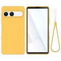 Sony Xperia 10 VII Funda de silicona líquida con correa de mano - Amarillo
