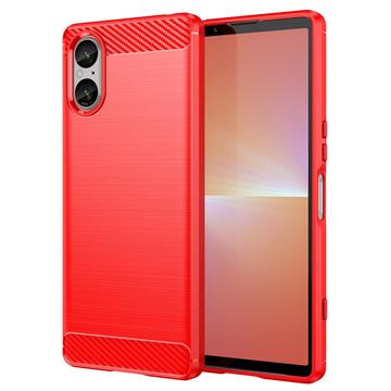 Carcasa de TPU Brushed para Sony Xperia 5 V - Fibra de Carbono - Rojo