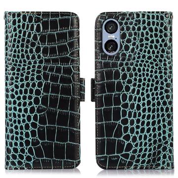Funda Crocodile con RFID para Sony Xperia 5 VI - Estilo Cartera - Verde