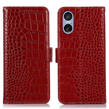 Funda Crocodile con RFID para Sony Xperia 5 VI - Estilo Cartera - Rojo