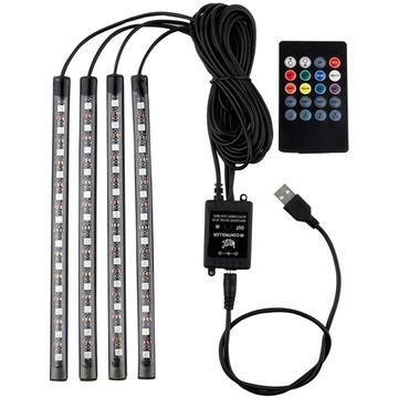 Tira de luz LED de neón para el interior del coche activada por sonido - 4 uds., 36 LED