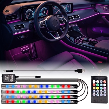 Tira de luz LED de neón para el interior del coche activada por sonido - 4 uds., 36 LED