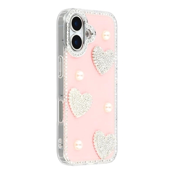 Funda híbrida Amor brillante y perla para iPhone 17 - Rosa
