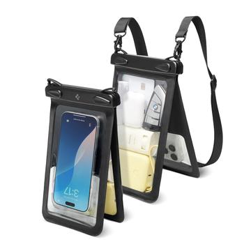 Spigen A603 Estuche impermeable de doble cámara para teléfono y bolsa para objetos de valor - IPX8/30m - Negro / Transparente