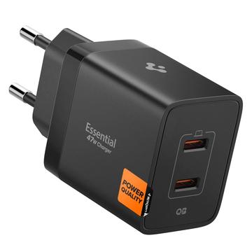 Spigen Essential EE472EU Doble cargador rápido de pared USB-C 47W - Negro