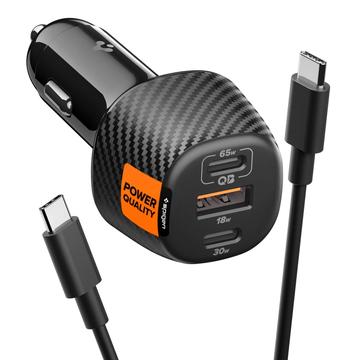 Spigen Essential EV1133 Cargador de coche ultrarrápido de 3 puertos con cable USB-C - 113W - Negro