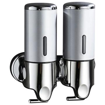 Dispensador de champú/jabón de doble cabezal de acero inoxidable - 2x500ml - Plata