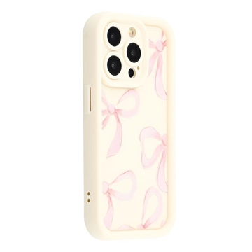 Elegante funda de TPU antichoque para iPhone 13 Pro Max con bordes elevados - Blanca / Lazo grande