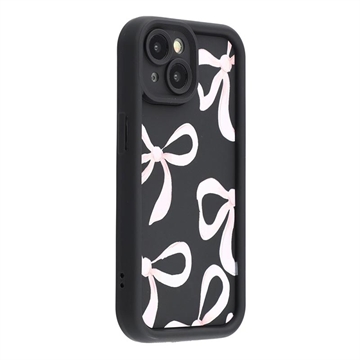 Elegante funda de TPU antichoque para iPhone 15 Plus con bordes elevados - Negro / Lazo grande