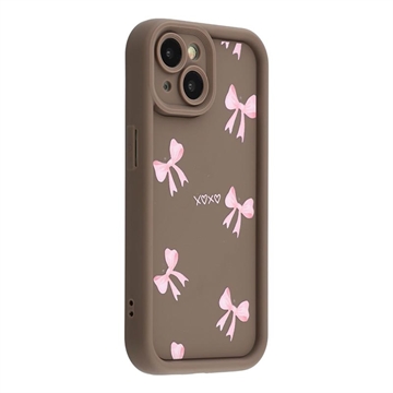 Elegante funda de TPU antichoque para iPhone 15 Plus con bordes elevados - Marrón / Lazo