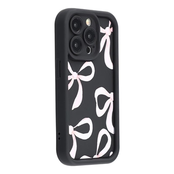 Elegante funda de TPU antichoque para iPhone 15 Pro Max con bordes elevados - Negro / Lazo grande