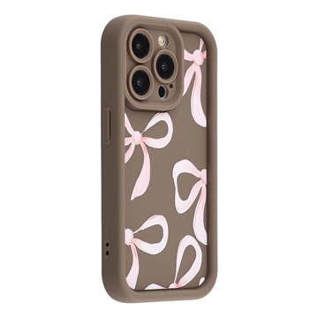 Elegante funda de TPU antichoque para iPhone 15 Pro Max con bordes elevados - Marrón / Lazo grande