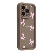 Elegante funda de TPU antichoque para iPhone 15 Pro Max con bordes elevados - Marrón / Lazo