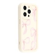 Elegante funda de TPU antichoque para iPhone 15 Pro Max con bordes elevados - Blanca / Lazo grande