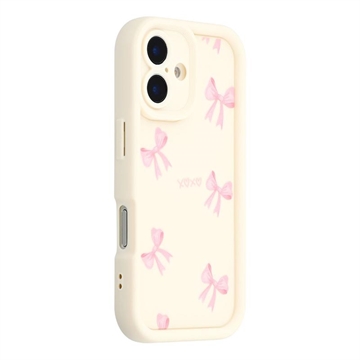 Elegante funda de TPU antichoque para iPhone 16 Plus con bordes elevados - Blanco / Lazo
