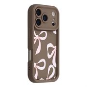Elegante funda de TPU antichoque para iPhone 17 Pro Max con bordes elevados - Marrón / Lazo grande