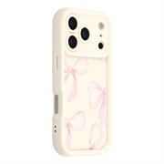 Elegante funda de TPU antichoque para iPhone 17 Pro Max con bordes elevados - Blanca / Lazo grande