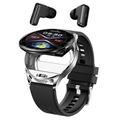 T97 Reloj inteligente 2 en 1 con auriculares TWS integrados - Plata