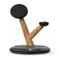 TH02 Cargador inalámbrico magnético 3 en 1 de 15 W con diseño de rama de árbol, para iWatch / AirPods / Teléfono móvil Soporte de carga de sobremesa PC+ABS - Negro / Color madera