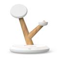 TH02 Cargador inalámbrico magnético 3 en 1 de 15 W con diseño de rama de árbol, para iWatch / AirPods / teléfono móvil Soporte de carga de sobremesa PC+ABS - Blanco / Color madera