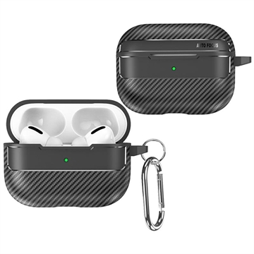Carcasa de TPU con Mosquetón para AirPods Pro 3 - Fibra de Carbono - Negro