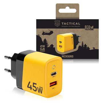 Cargador de pared Tactical Microgrid GaN 45W - PD3.0 USB-C, QC3.0 USB-A - Amarillo