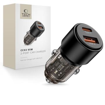 Tech-Protect CC03 Cargador de coche de doble puerto de 95W - Negro