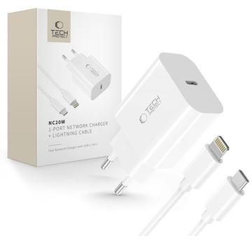 Tech-Protect NC20W Cargador de pared con cable Lightning - Blanco