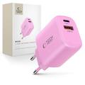 Tech-Protect NCA30 Cargador de doble puerto - 30W USB-C PD y 18W USB-A QC3.0 - Rosa bebé