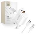 Cargador Tech-Protect NCA30 Dual-Port PD 30W/QC3.0 con cable USB-C - Blanco