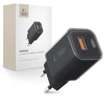 Tech-Protect NCM33W Cargador de pared de doble puerto de 30W - Negro