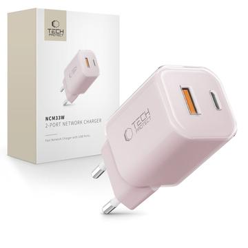Tech-Protect NCM33W Cargador de pared de doble puerto de 30W - Rosa